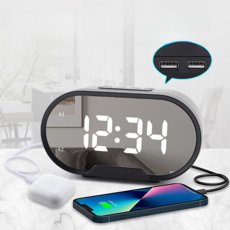 New LED Mirror Alarm Clock Simple Large Screen Digital Clock Student Wake Up Artifact Desktop Electronic Clock