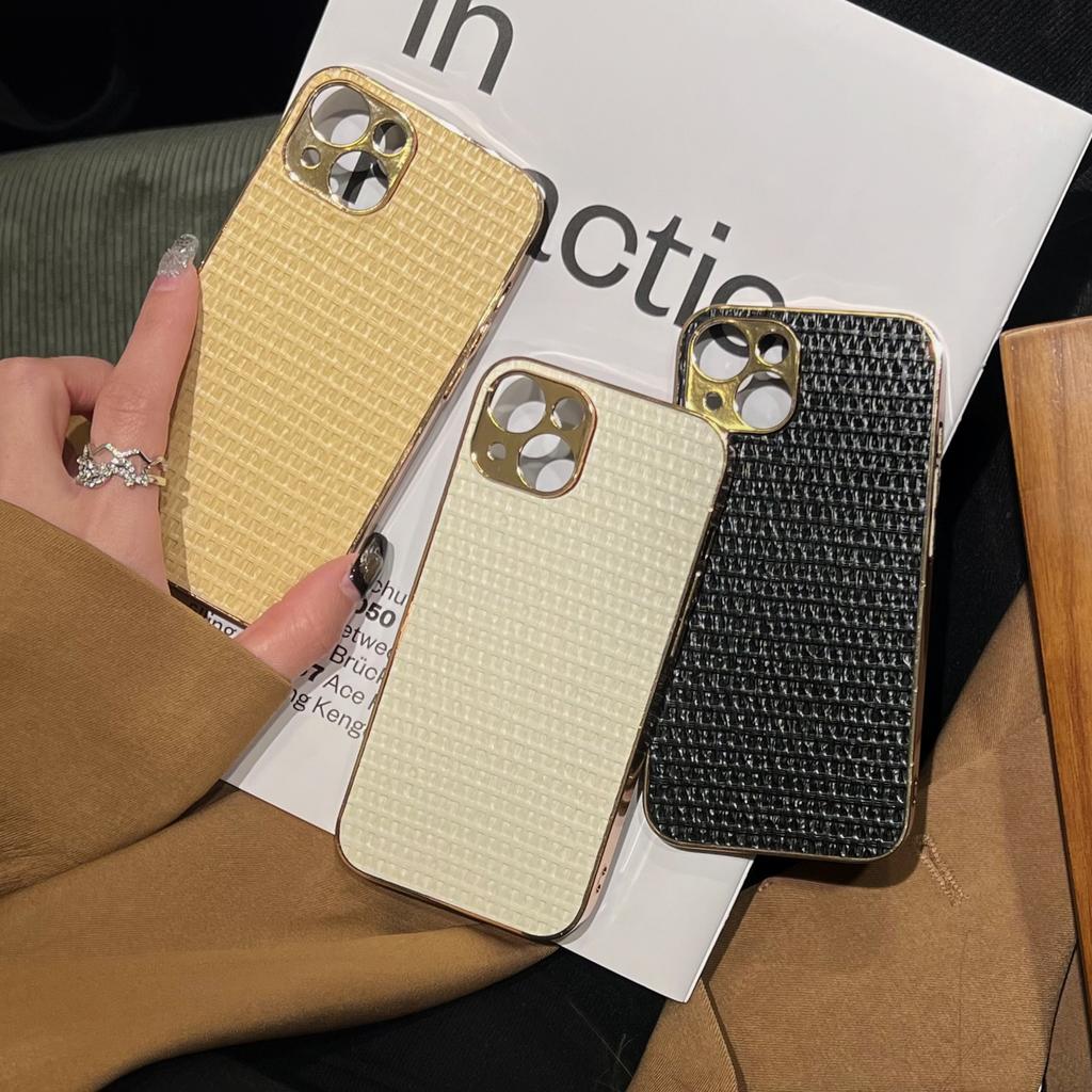 Niche Woven Leather Pattern Is Suitable for iPhone16Pro Max Apple 15 Mobile Phone Case 13/14 Electroplating Simple Solid Color