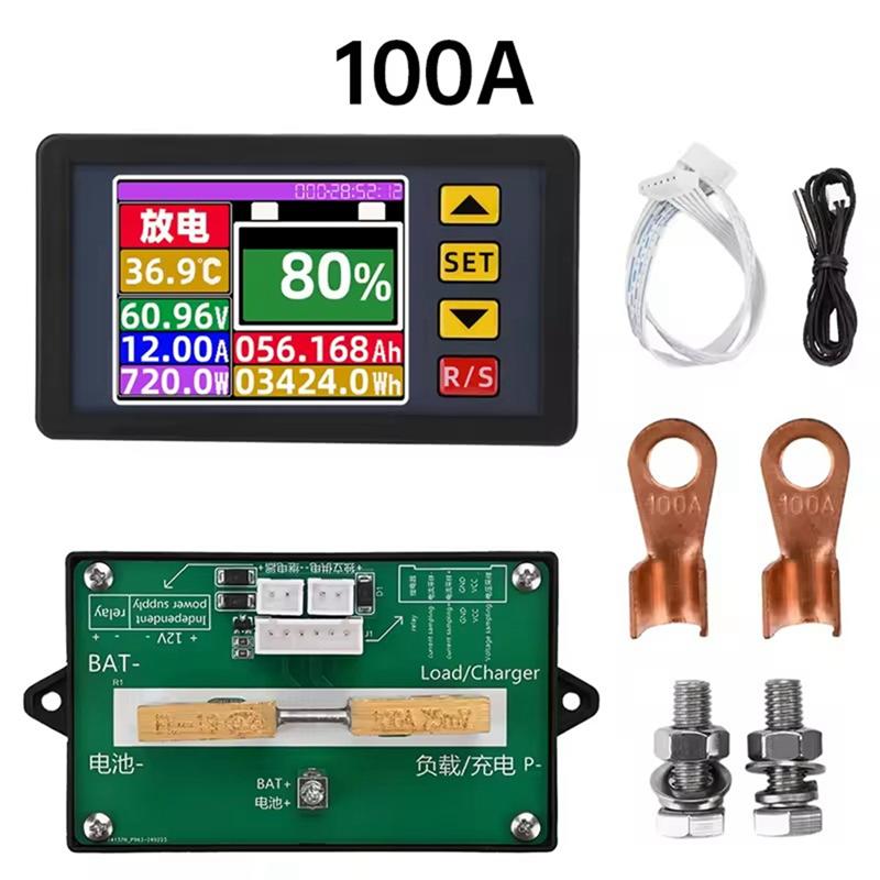 Bidirectional Current Coulometer DC7-200V Digital Display Voltage Current Power Meter Voltmeter Battery Capacity Tester