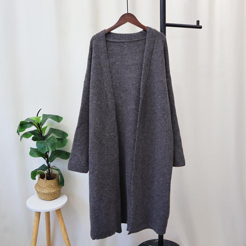 Long over-knee knitted cardigan autumn and winter new loose lazy style solid color temperament sweater jacket women