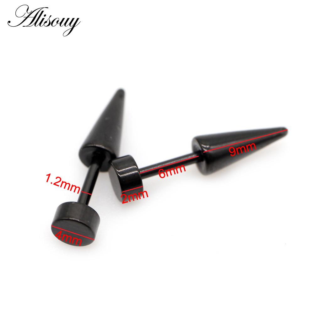 Alisouy 2pcs Unisex Gothic Punk Stainless Steel Cone Spike Rivets Dumbbell Barbell Piercing Men Women Screw Ear Stud Earrings