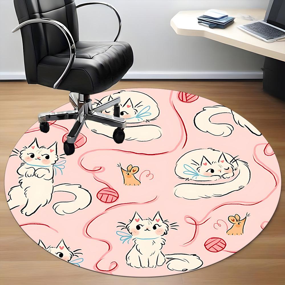 1PC Kittens Yarn Office Round Area Rug, Mat Suitable For Office, Under Office Chairs Bedroom Living Room Home Decor, Room Deco