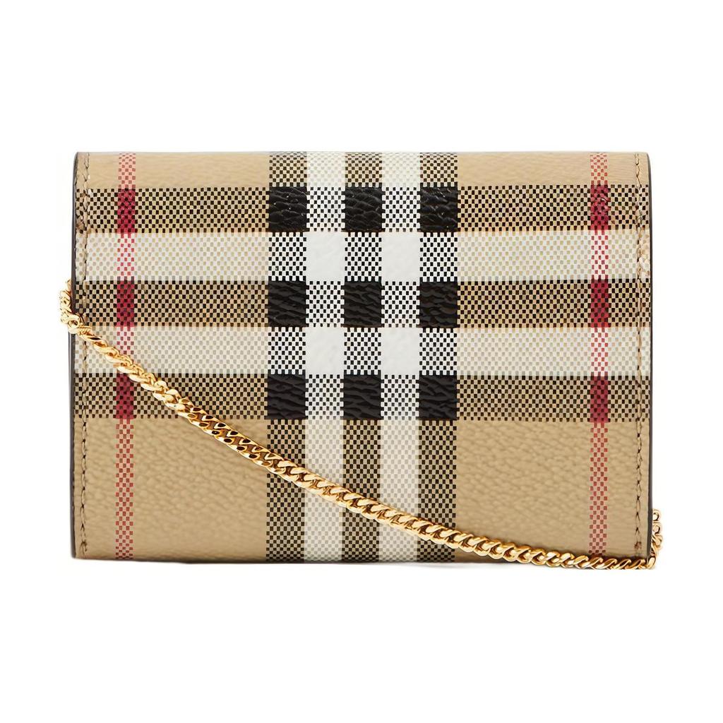 Burberry Glossy Logo Pattern Studded Detachable Chain Strap Leather Shoulder Crossbody Card Holder Women Card Holder Beige 80660571