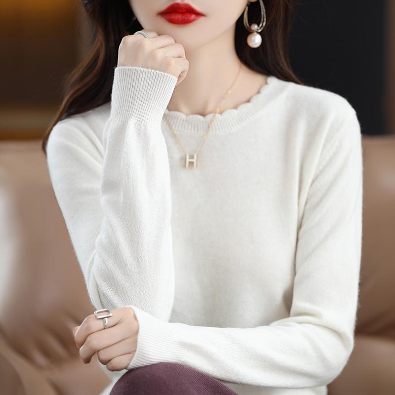 

Женский повседневный кружевной свитер с круглым вырезом и длинными рукавами - мягкая вязка, коллекция осень/зима 2024 года One Size [80-120 jin] белый