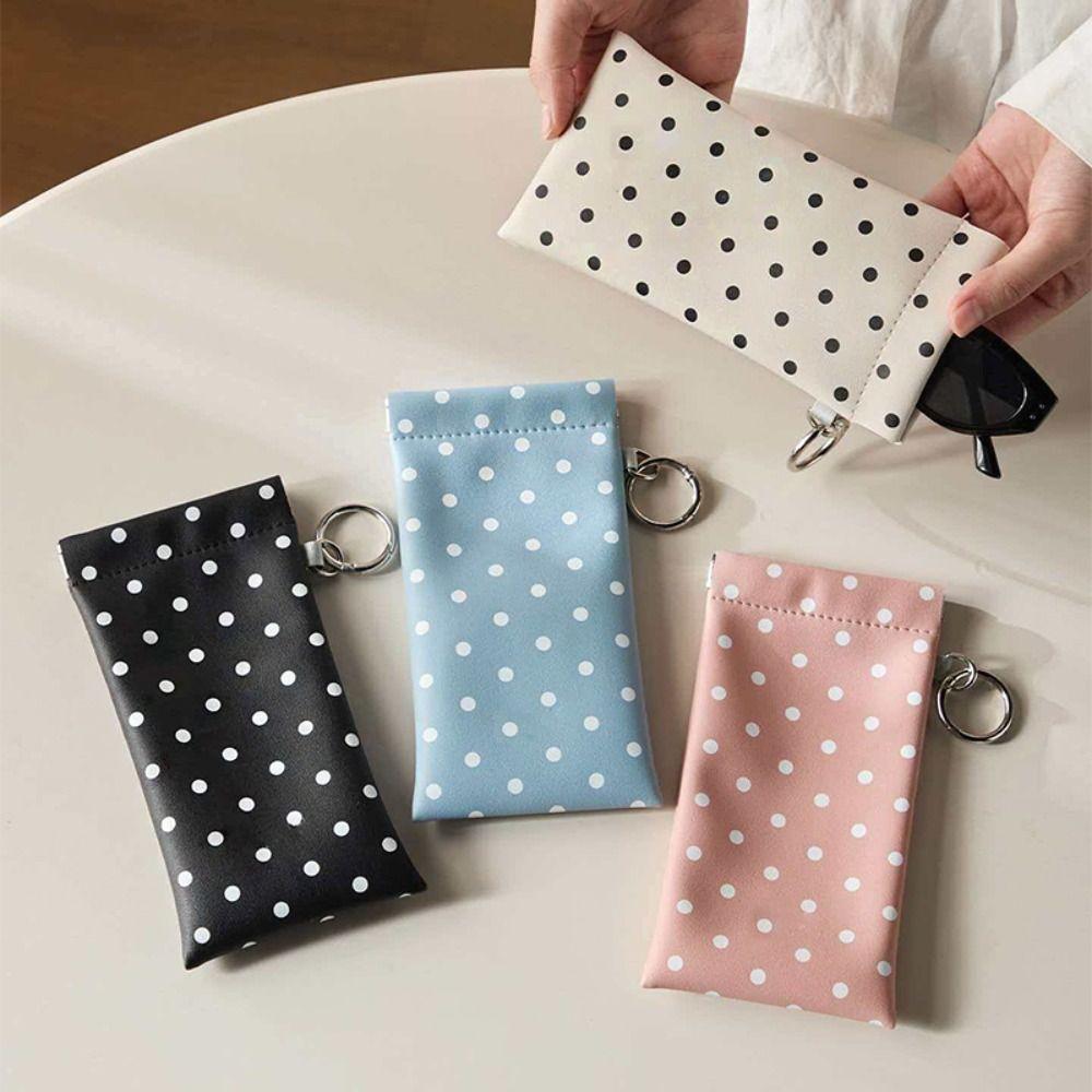 Portable Polka Dot Glasses Case Shrapnel Snap Shut Leather Glasses Storage Bag  Travel