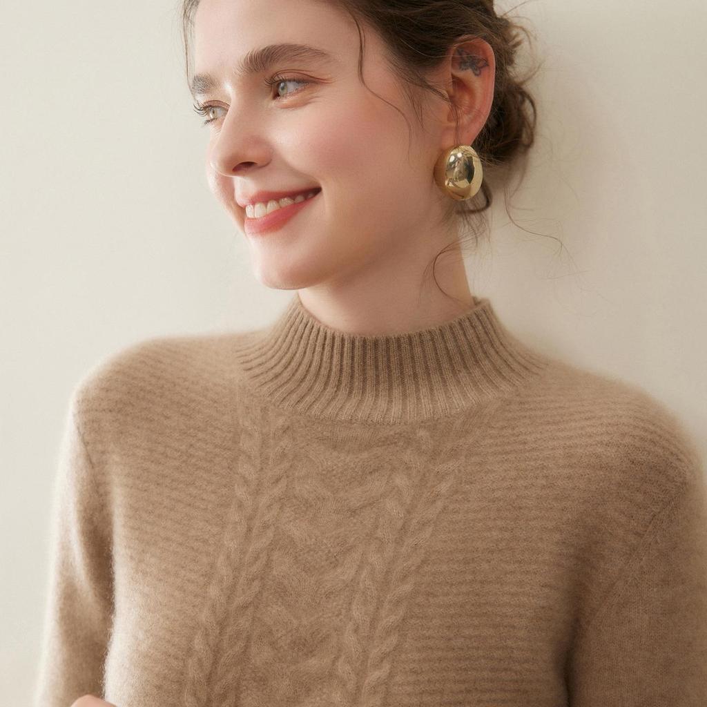 Women's Half-High Neck Cashmere Sweater: Age-Defying, Skin-Friendly, Thick & Warm for 2025 Autumn/Winter.