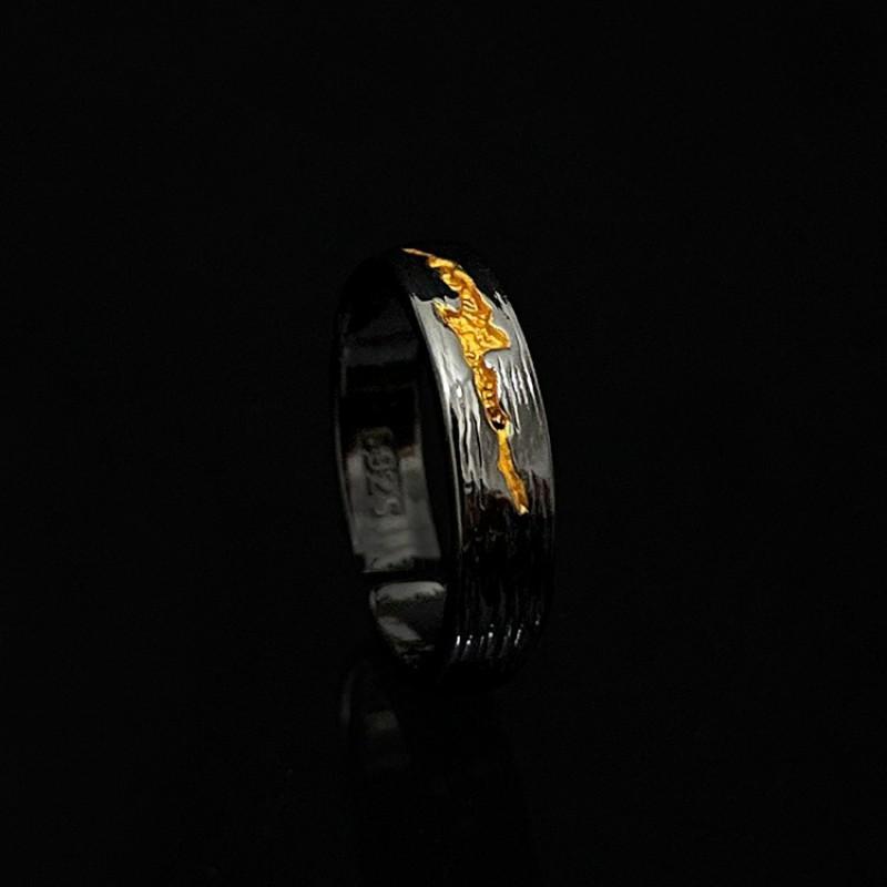 Minimalist Black Oxidized Geometric Ring With Eight-Point Star Design Adjustable Unisex Couple Jewelry