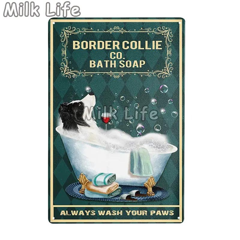 Metal Tin Sign Vintage Funny Border Collie Dog for Coffee Bathroom Toilet Pet Shop Home Sweet Home Sign Bedroom Art Wall Decor