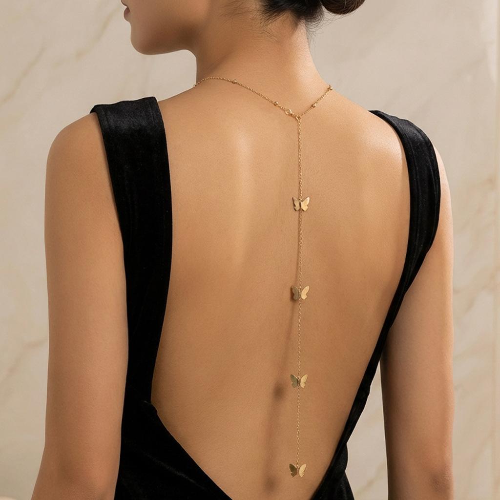 Necklace jewelry, fashionable butterfly tassel sexy back chain, women s body chain long collarbone chain