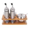Kitchen Condiment Dispensers Set with Wood Base Multifunctional Oil Vinegar Bottles Set for Salt