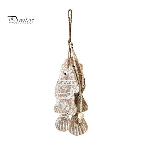 Ocean Inspired Wall Art Rustic Nautical Wooden Fish Decor, Coastal Beach Style Hanging Mediterranean Ornament with Fishing Net for Lake House,