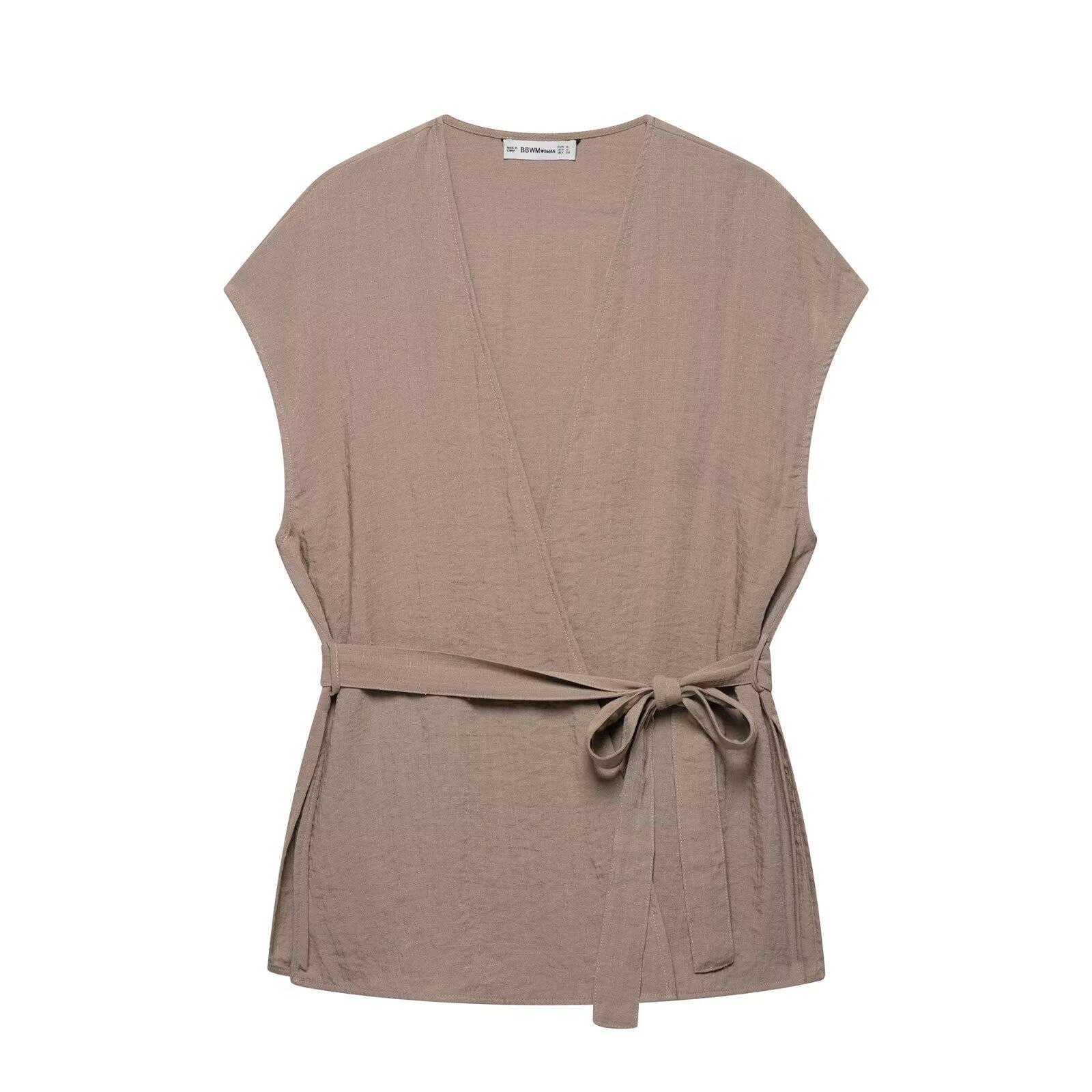 

Летний женский повседневный свободный комплект кимоно-жилет и брюки прямого кроя 2025 M