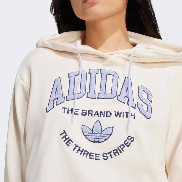 Adidas Originals Vrct Letter Logo Embroidery Loose Long Sleeve Hoodie Women Hoodie Beige IR6035