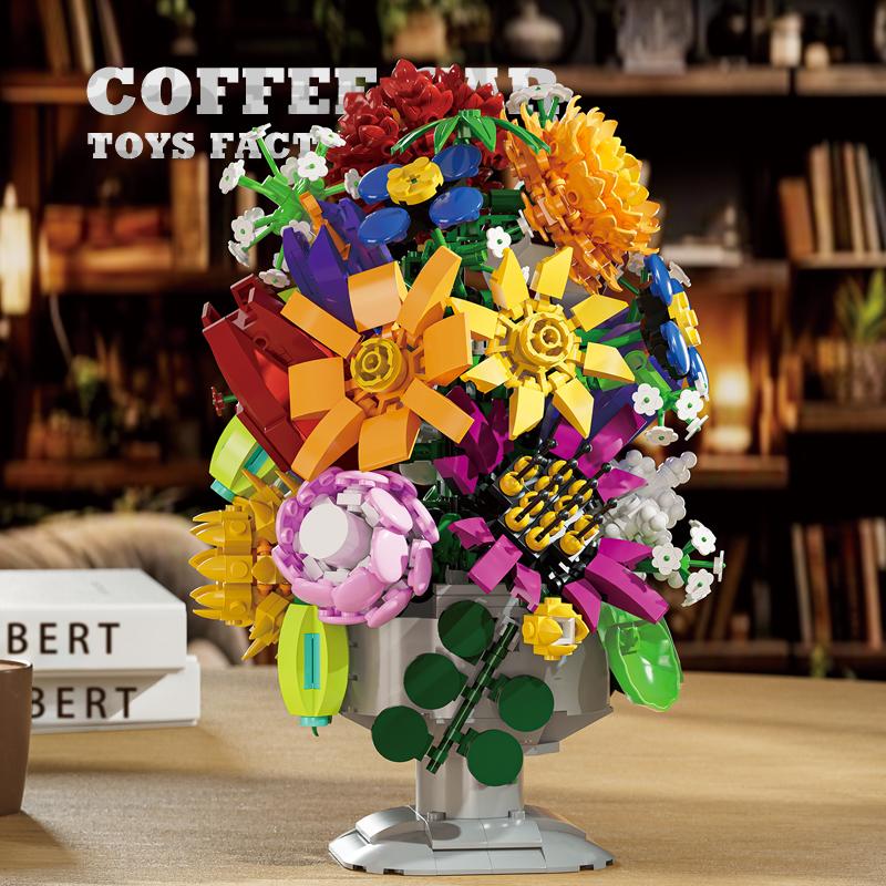 NEW Potted Plant Model MOC Bricks Set Romantic Flowers Bouquet Building Blocks Bonsai DIY Home Decoration Children Toy Girl Gift
