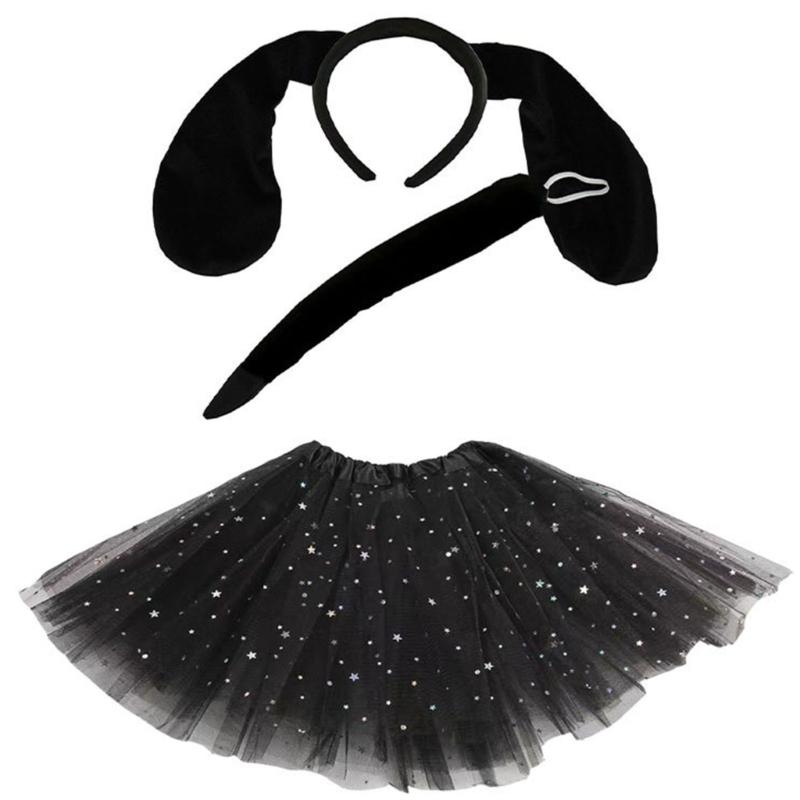 Akcesoria do Kostiumu Psa Opaska na Głowę z Uszami Psa Nos Ogon Mucha Rękawiczki i Spódniczka, Dziecięcy Kostium Zwierzęcia na Halloween