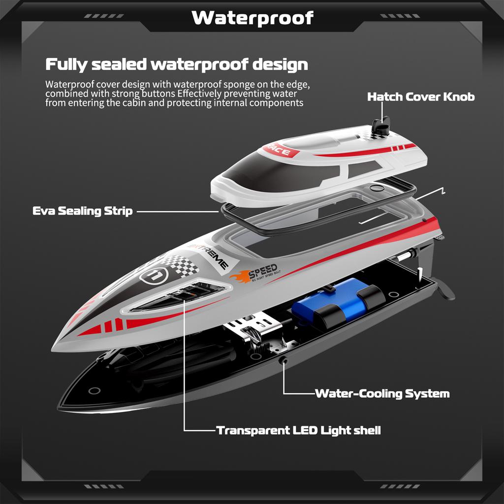 30KM H High Speed Remote Control Boat 2.4GHz Boat for Adults Water Cooling System Low Power Reminder Off Water Sensing