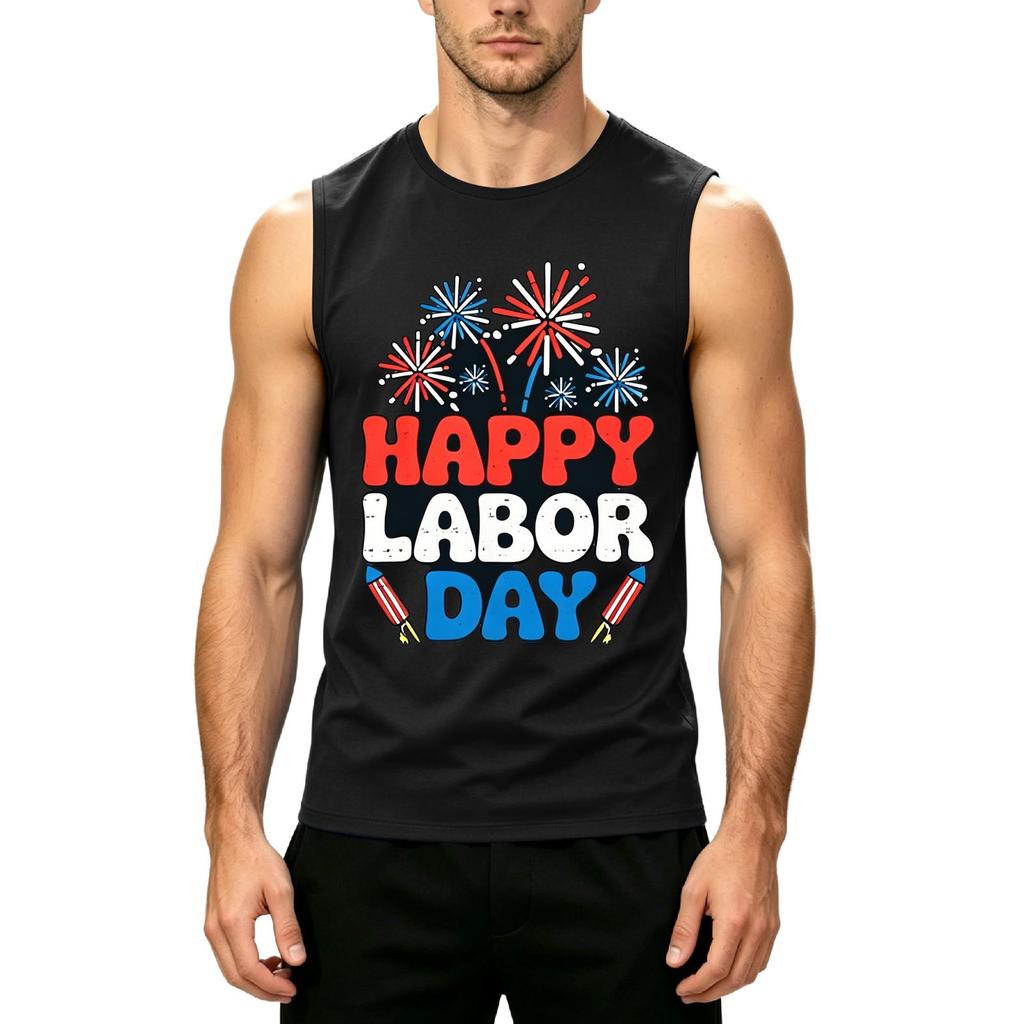 Men's Sleeveless Casual Tank Top Labor Day Graphic Print Summer Muscle Shirt Lightweight Comfortable Fit