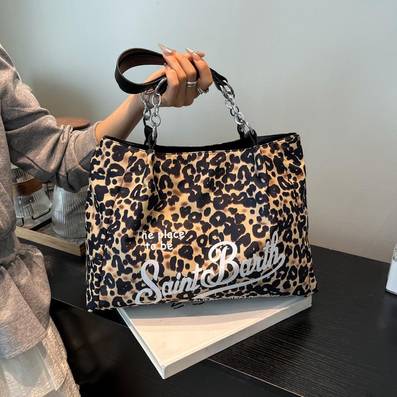 2025 Summer Fashion Leopard Print Women Handbags Female Nylon Casual Trendy Premium Texture Large Capacity Shoulder Bags