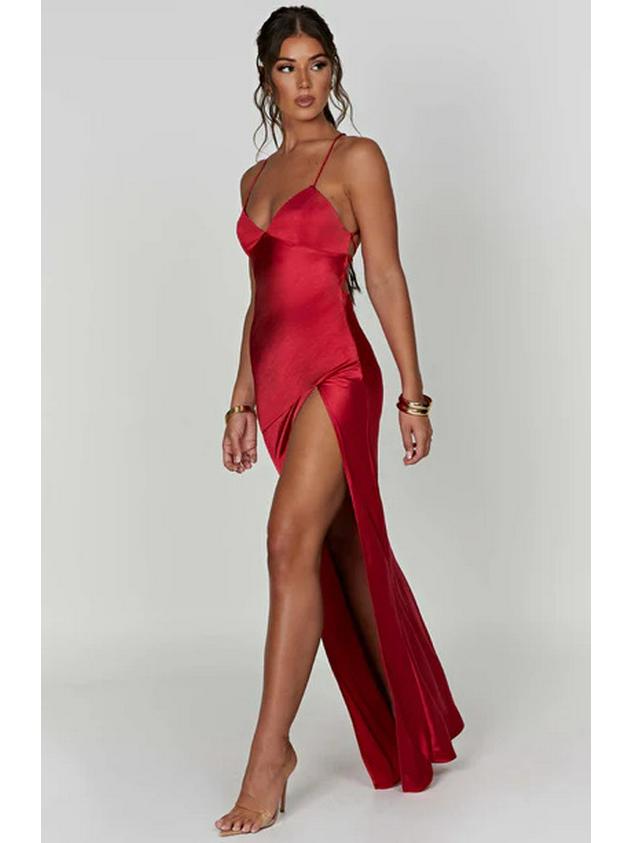 

Женское однотонное платье без рукавов и спинки в европейском и американском стиле 2024 года выпуска Medium красный