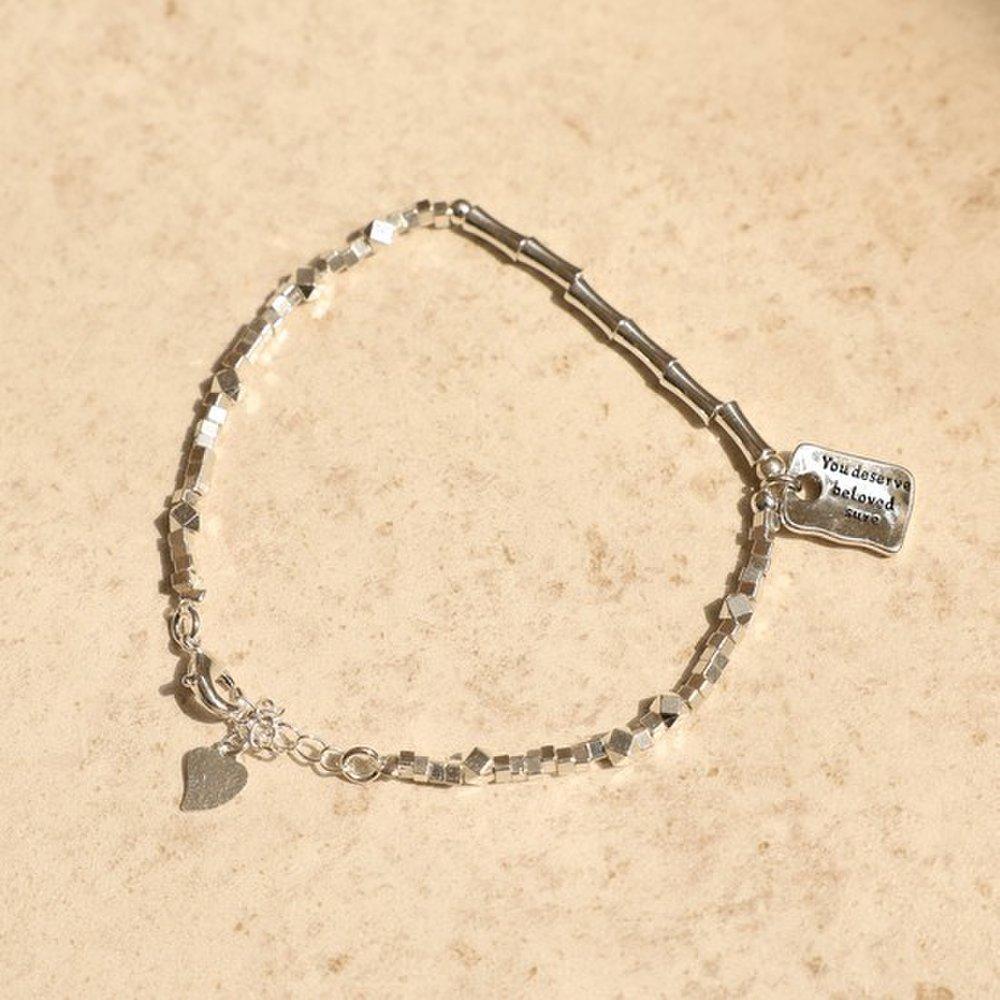 Legoma 925 Silver Point Pendant Cut Square Bracelet F31