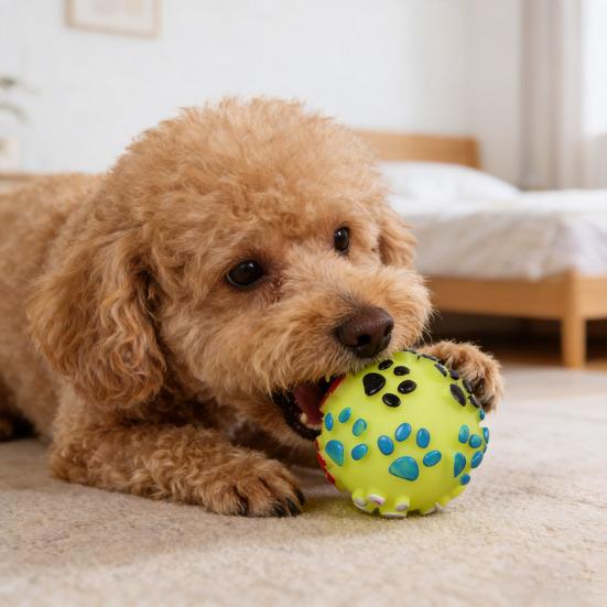 Dog Ball Chew Toy Squeaky Textured Chew Toy Fetch Ball Puppy Teething Toy for Small To Large Dogs Teeth Cleaning Anxiety Relief