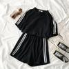 Striped Short Sleeve Women 2Pcs Tracksuit Set Summer Casual Loose Sports Suit T Shirt Shorts Set