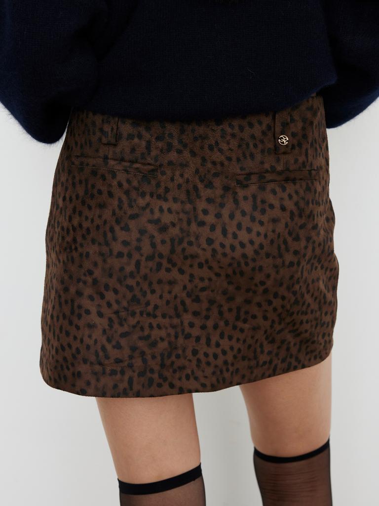 Kelidu Suede Leopard Shorts Skirt Pants