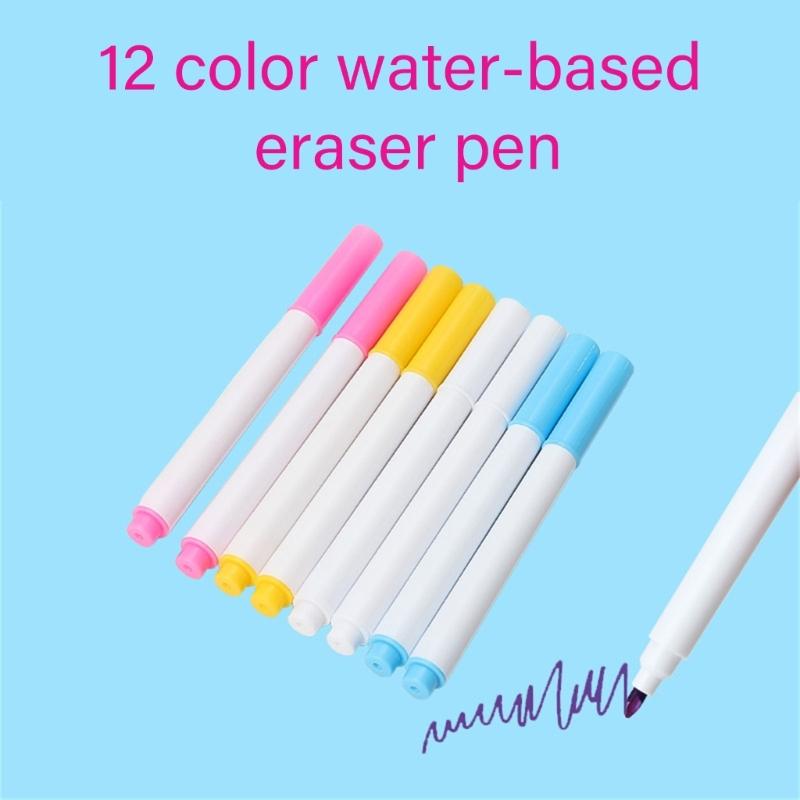 12 Colors Fabric Marker Pen Disappearing Erasable Pen Water Soluble Pen Fabric Marking Pen Sewing Supplies for Quilting