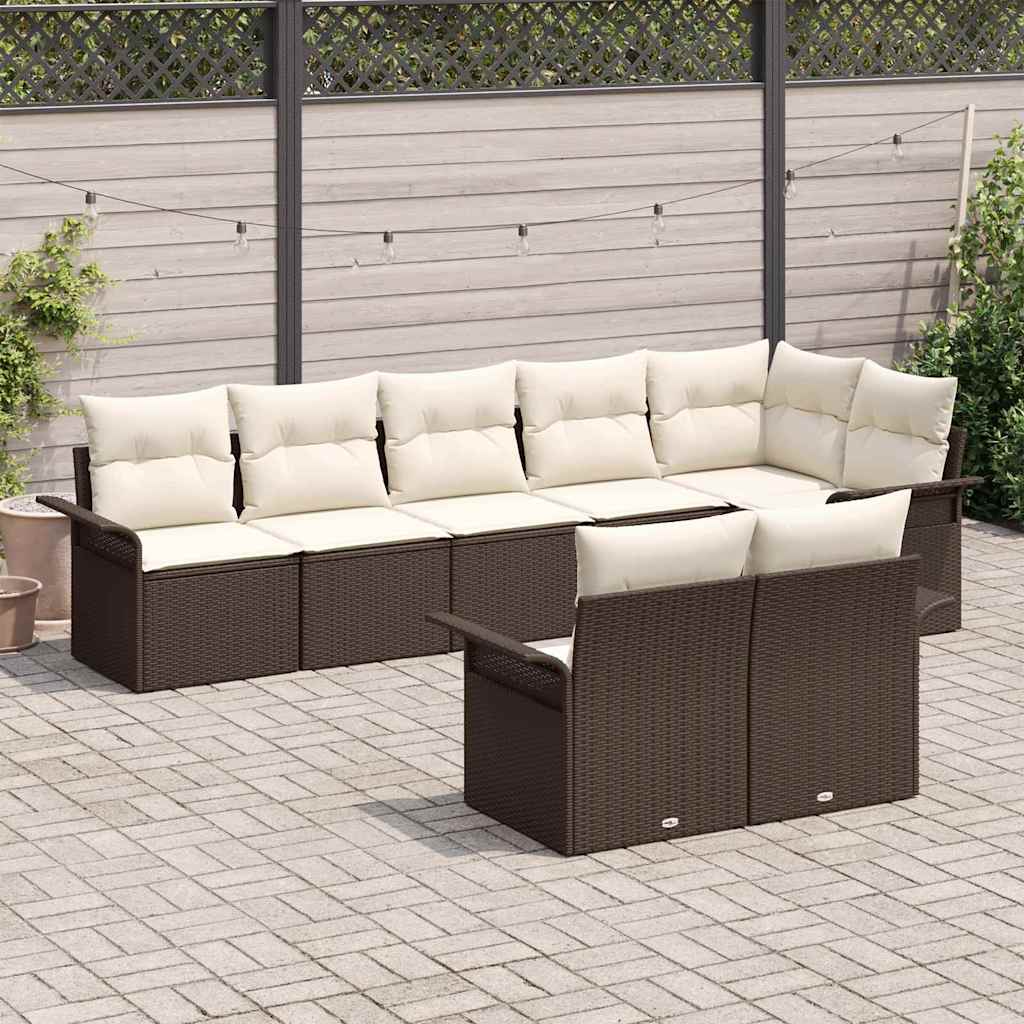 Garden Sofa Set with Cushions 8 pcs Brown Poly Rattan