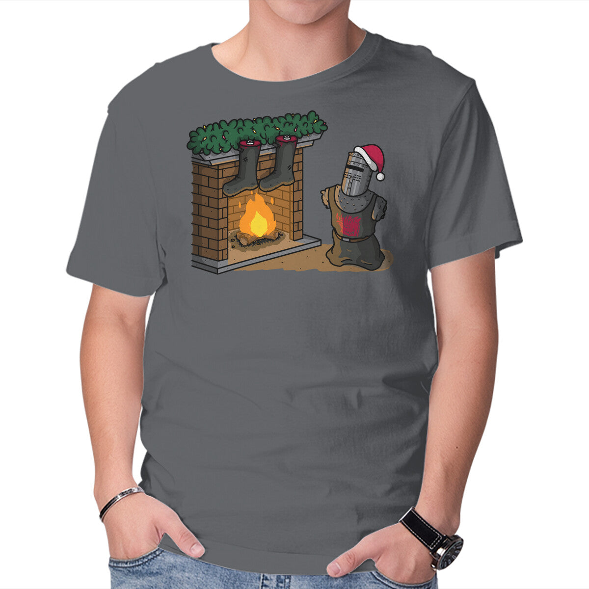 Unisex Crew Neck T-Shirt Black Knight Christmas Graphic Short Sleeve Casual Tee XL