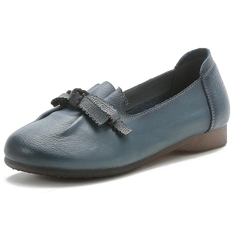 Fashion GKTINOO Ballet Retro Flats Comfortable Elegant Women's Shoes Genuine Leather Loafers Ladies Bowknot Woman Soft Blue Moccasins