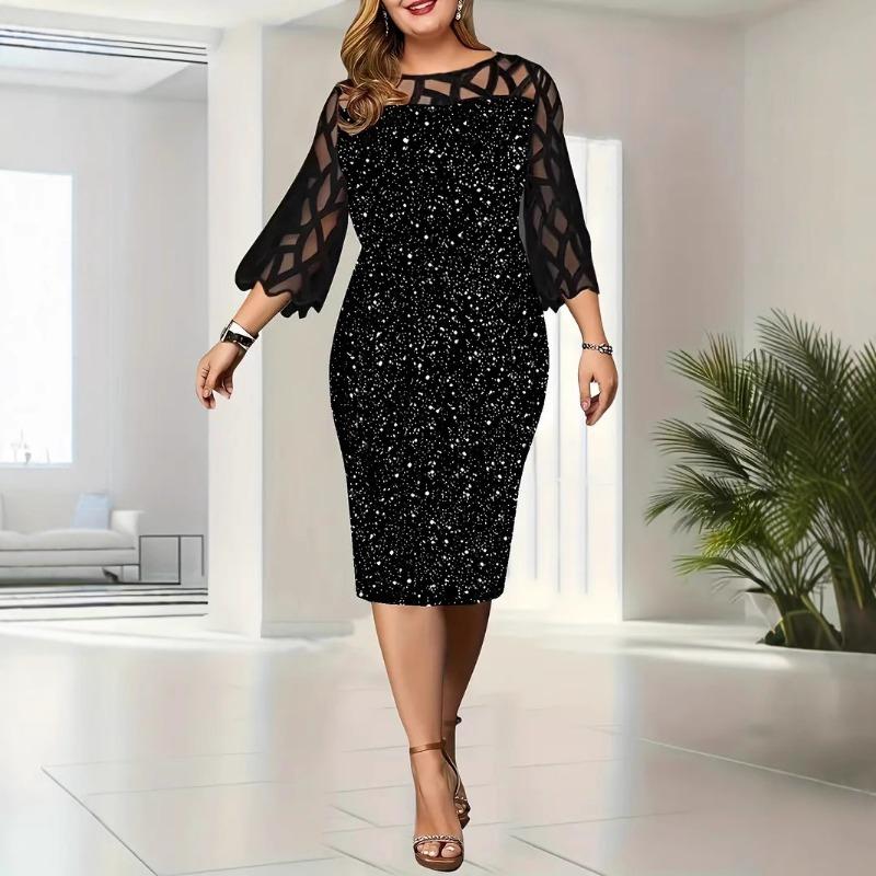 

Жіноча мереживна сукня в стилі печворк з рукавами сім чвертей XXL чорний