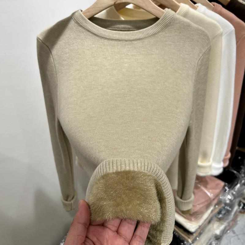 One-piece Fleece Warm and Thickened Knitted Sweater Women's Simple Basic Bottoming Shirt Spring Top