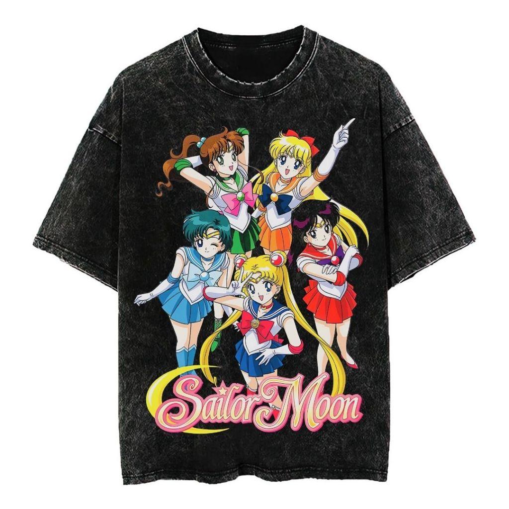 Anime Sailor Moon Printed Tshirt Mens and Womens Washed Tshirt High Quality Vintage Cotton Tshirt Harajuku YK Tops