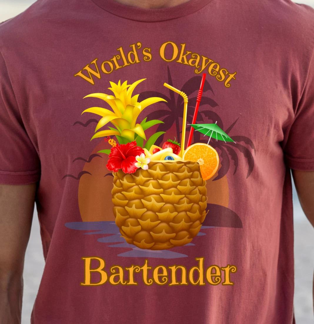 World s Okayest Bartender T-Shirt, Bartenders Tee, Fun Bar Shirt L