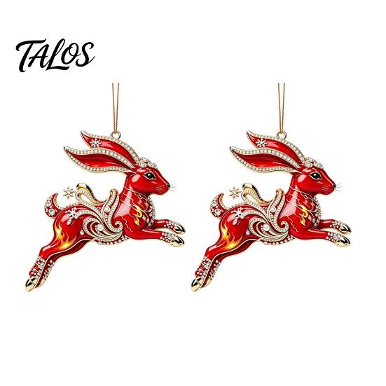 Party Ornament Supplies 2 Pcs Zodiac Animals Christmas Ornaments, 2D Acrylic Red Animal Hanging Festival Ornaments Decorations, Chinese New