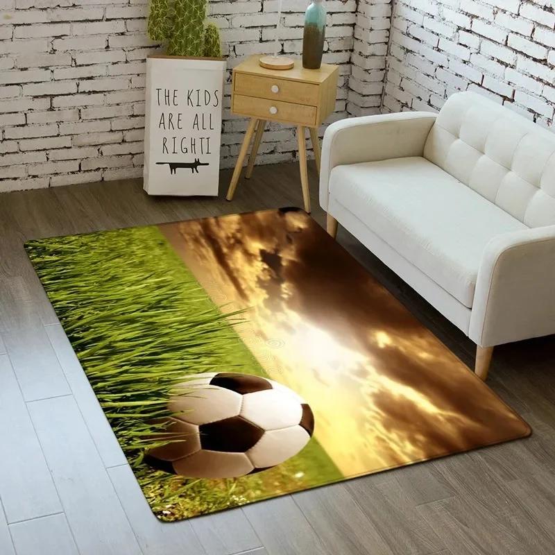 Sporty Football Pitch Floor Mat Non-Slip Washable Carpet for Living Room or Boy's Bedroom Vibrant Rug for Sofa Area Decor