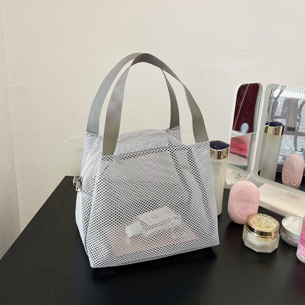 With Handle Mesh Tote Beach Bag Large Capacity Toiltery Makeup Bag Bath Storage Handbag Gym