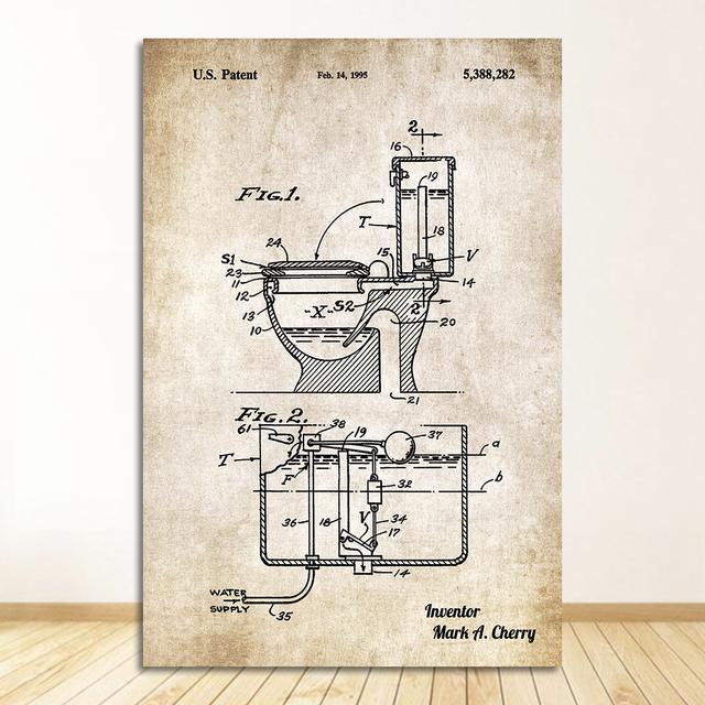 Paper Patent Poster Vintage Canvas Print Wall Art Picture Painting Modern Bathroom Decoration Industrial Style Toothpaste Toilet