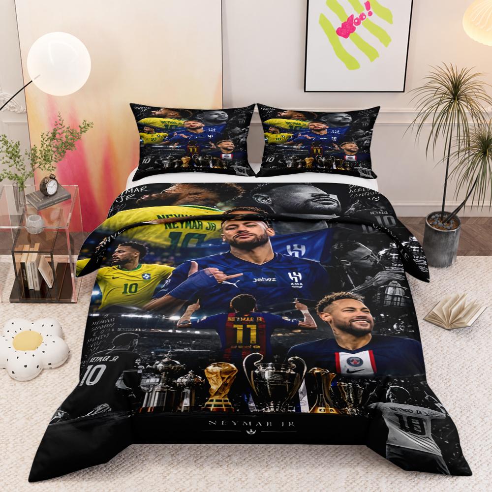 Neymar Jr 10 Brasilien Trophäen Collage Bettwäsche-Set mit zwei Kissenbezügen für Kinderzimmer Bettwäsche