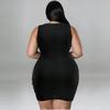 Plus Size Womens Sleeveless Color Block Rhinestone Embellished Dress Knit Midi Casual Vintage Chic Outfit