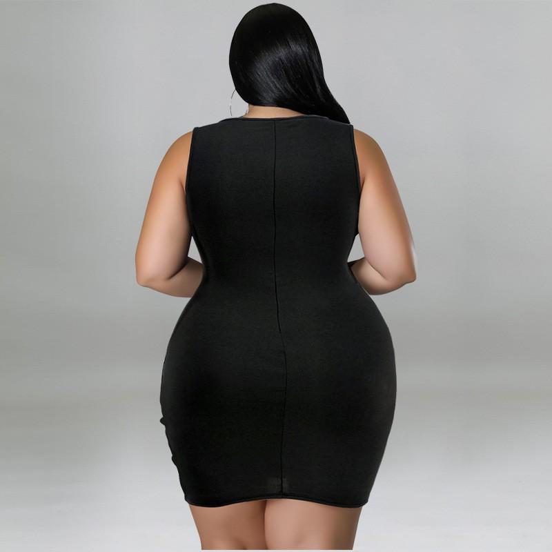 Plus Size Womens Sleeveless Color Block Rhinestone Embellished Dress Knit Midi Casual Vintage Chic Outfit