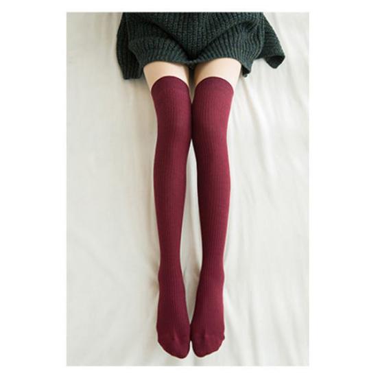 1 Pair Women Socks Vertical Stripe Solid Color Thigh High Long Tube Spring Autumn Good Stretch Beauty Leg Stockings Streetwear