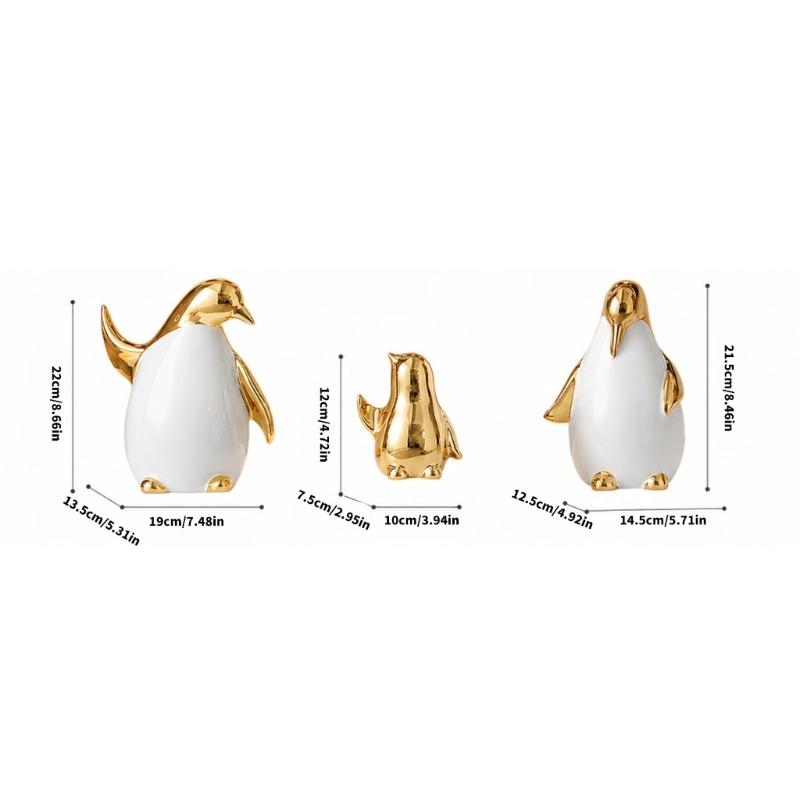 Elegant Ceramic Penguins Family Ornament 3Pcs Animal Sculpture Set Modern Home Office Decors
