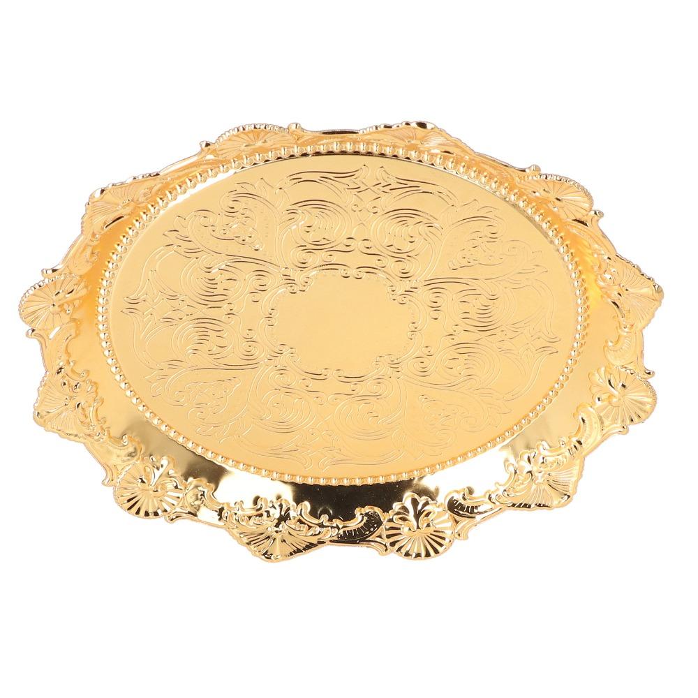 7.87 Inch Diameter Jewelry Tray Golden Finish Metal Fruit Plate Round Serving Tray Party Serving