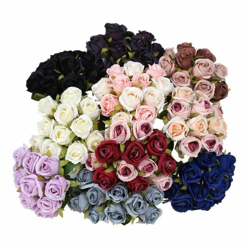 12head Artificial Rose Bouquet Silk Flowers Wedding Party Home Decoration