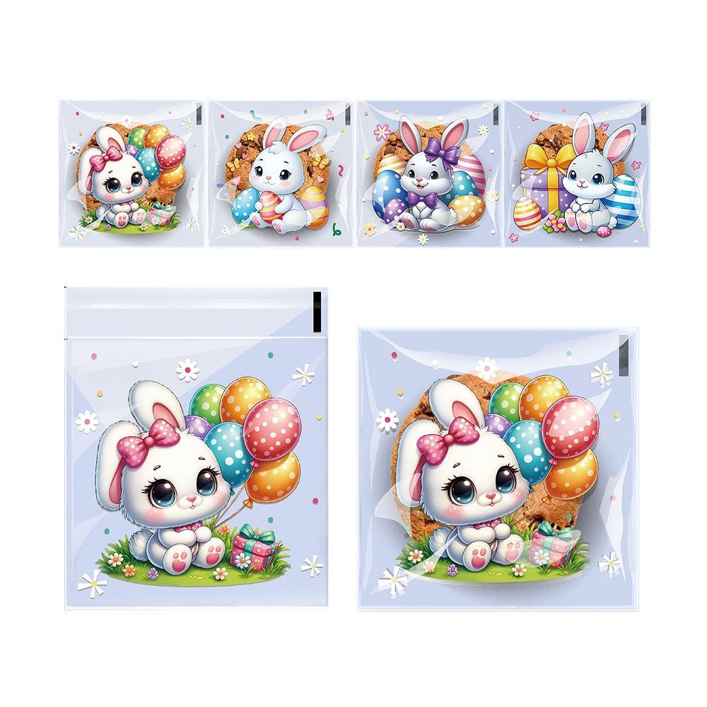 100PCS Multicolor Easter Candy Bags OPP Accessories Easter Cookie Bags Cartton Rabbit Eggs Wrapping Bag Biscuit Snacks Sugars