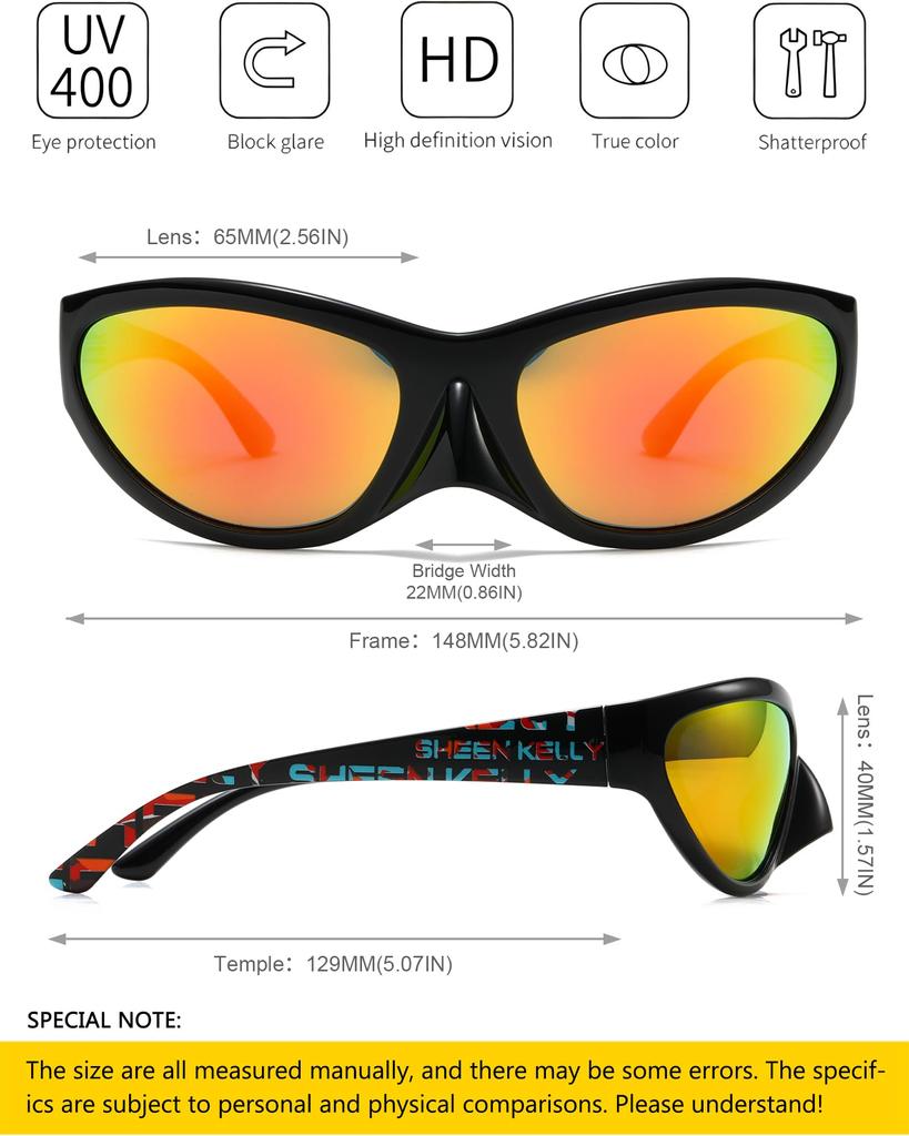 Polarized TR90 Sport Sunglasses for Men and Women Trendy Oval Mirror Cycling Futuristic Eyewear [SHEEN KELLY] Wrap-Around -