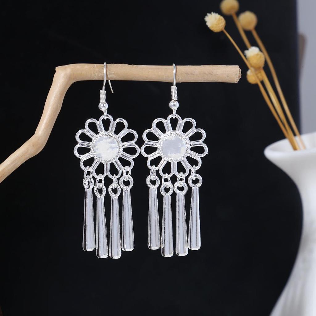 Bohemian Owl Bronze Filigree Earrings with Turquoise Tassels