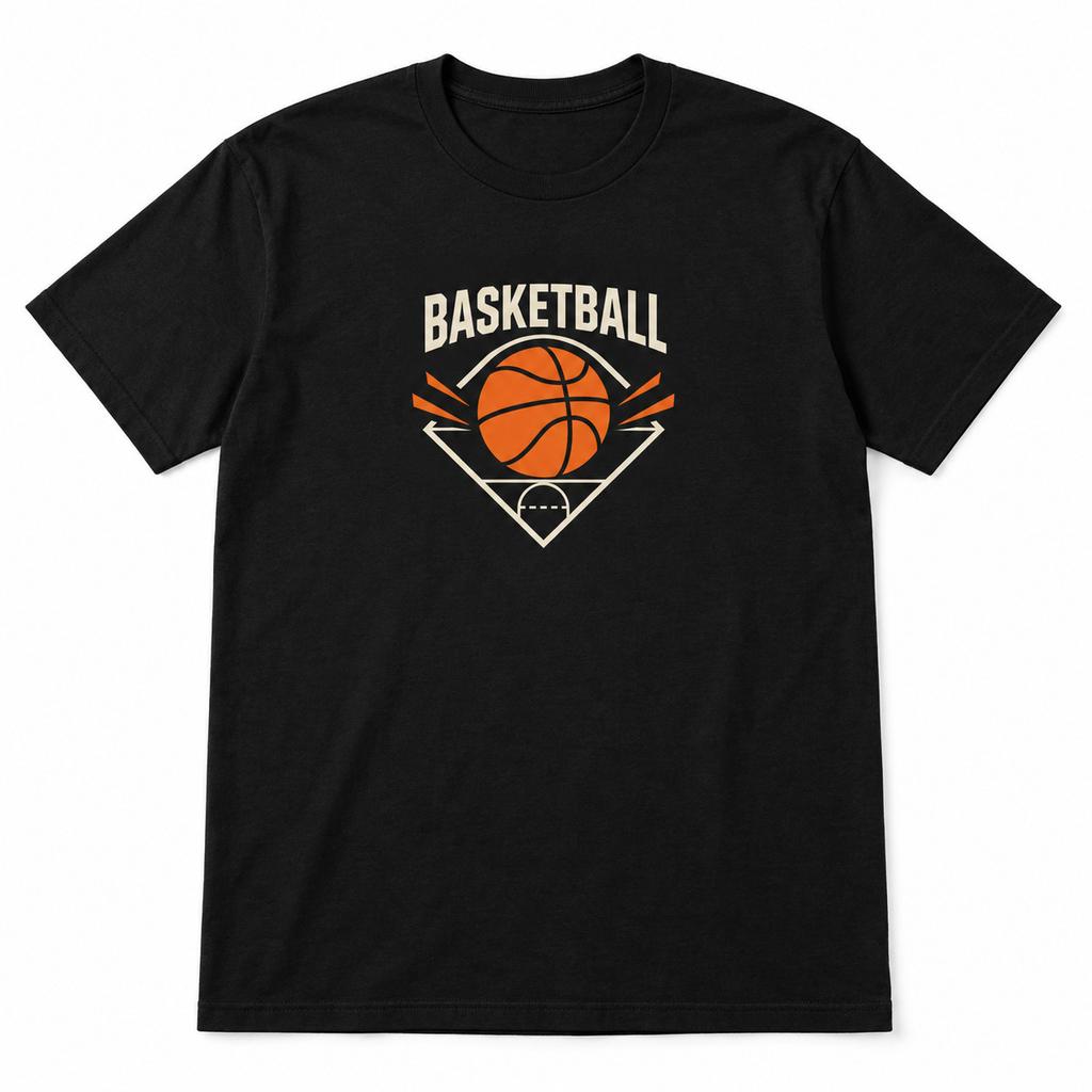 Basketball Geometric Graphic T-Shirt Black Orange Sports Fan Tee
